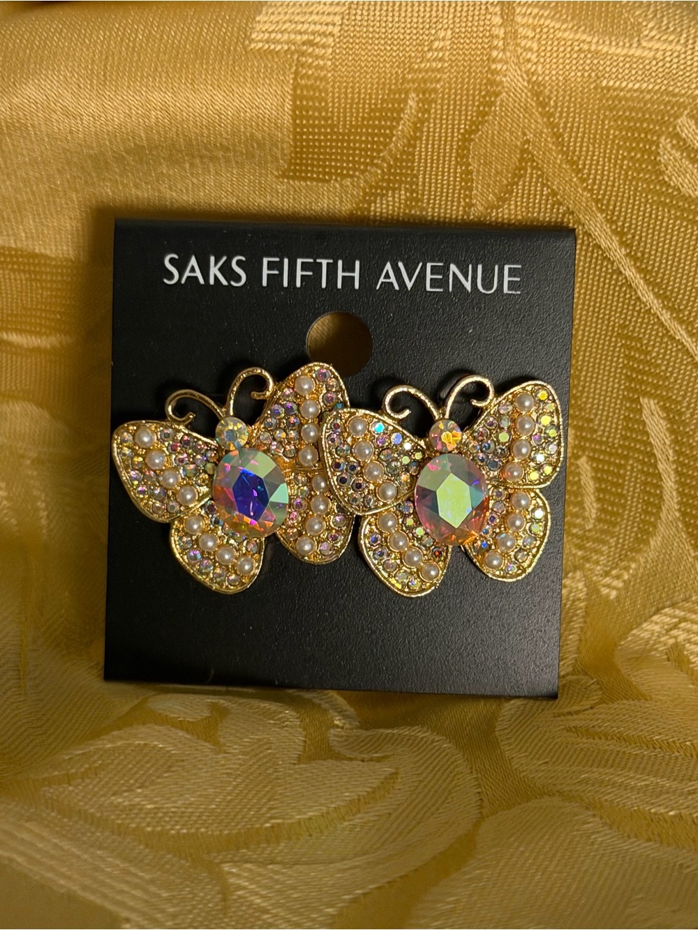 Saks Fifth Avenue Golden Butterfly Earrings with Iridescent Centers